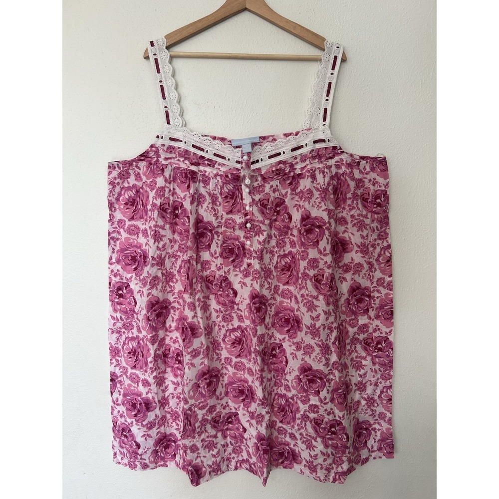 Only Necessities Plus Size 1X 22/24 Short 2-Piece Cabbage-Rose Peignoir Set - Picture 7 of 10